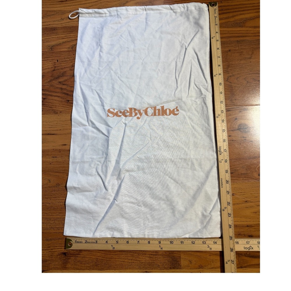 See By Chloe White Cotton Drawstring Handbag Dust Bag Large 14.5x25.5 Logo Print